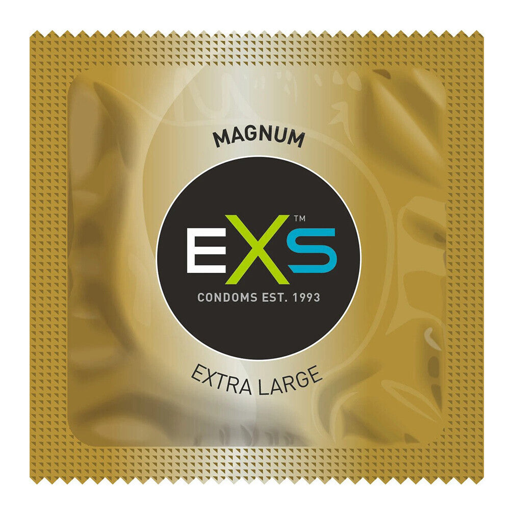 Pack of exs magnum large condoms, designed for a comfortable and secure fit.