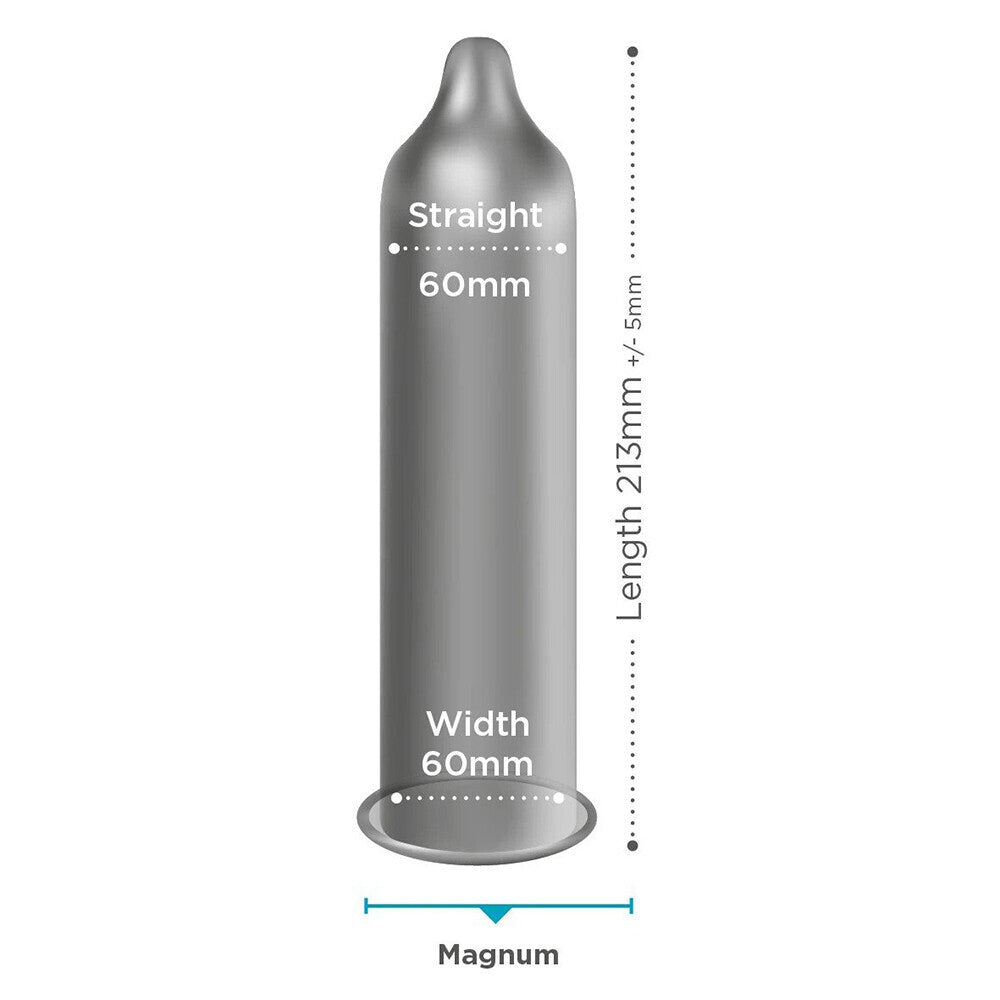 Packet of exs magnum large condoms, a size up for extra comfort and confidence.