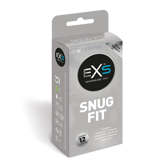 exs snug closer fitting condoms twelve pack, natural rubber latex, regular fit for comfort.
