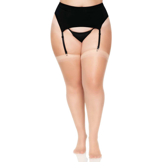 Leg Avenue nude sheer stockings for a plus size UK 16-18 figure, hosiery