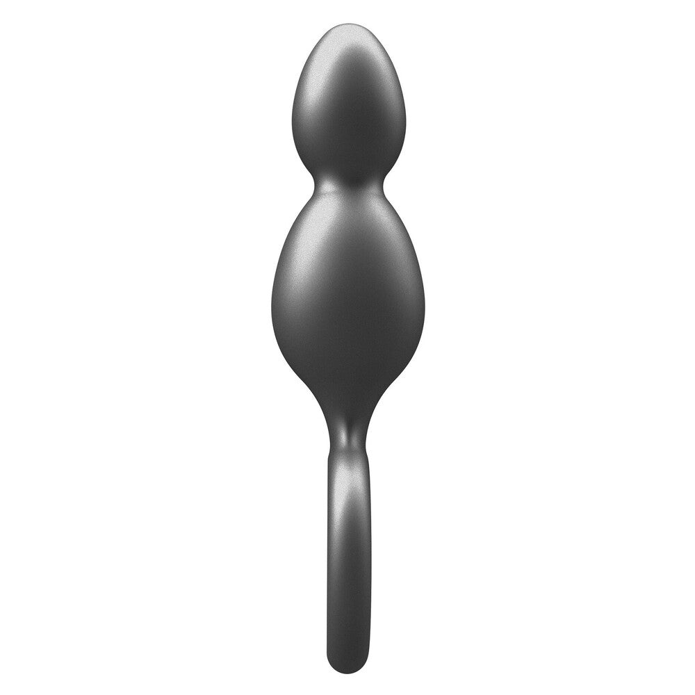 Metallic, two-ball silicone anal plug from toy joy, perfect for probing pleasure.
