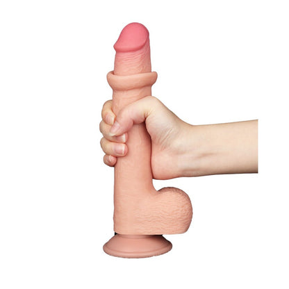 Lovetoy realistic skin dildo, nine inches long, with a flexible, bendable shaft.