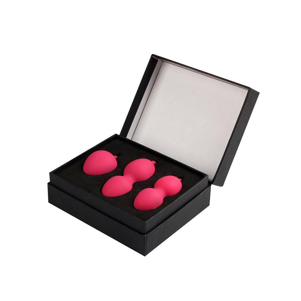 Shiny metallic kegel exercise balls by svakom, designed to aid pelvic floor training.