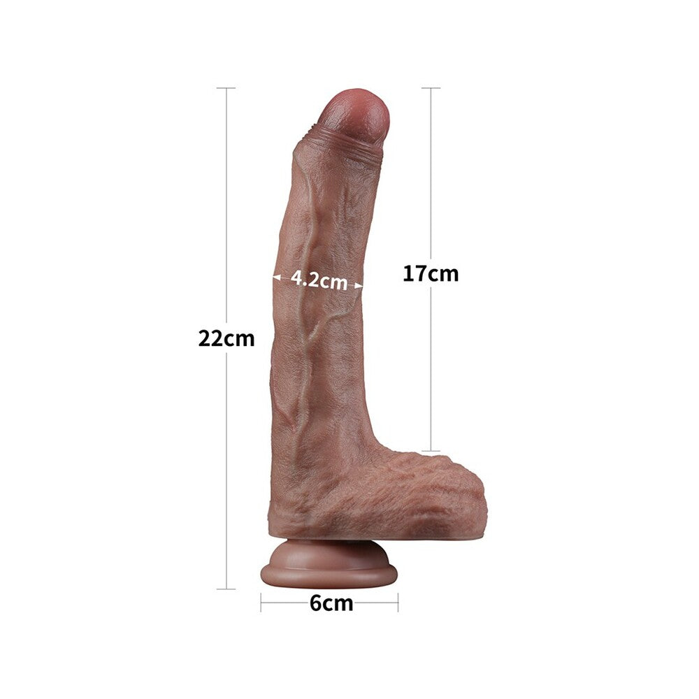 Realistic flesh-toned dual-layered silicone dildo, eight and a half inches, for intimate pleasure.