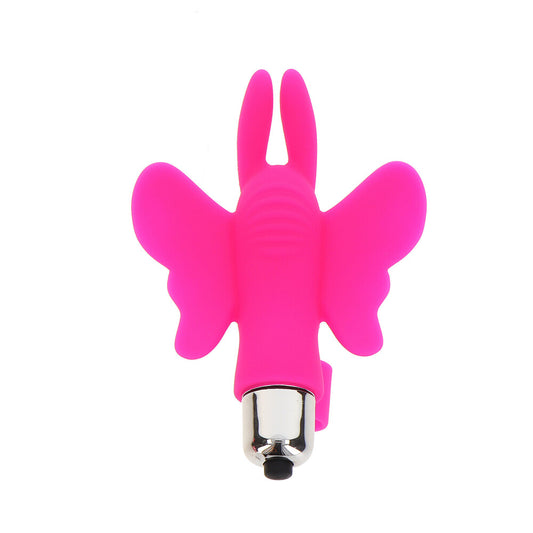 The toyjoy butterfly pleaser finger vibe in a shimmering, smooth material, ideal for intimate play.