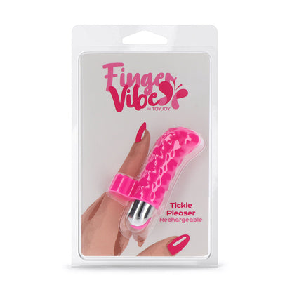 ToyJoy Tickle Pleaser finger vibe in rose pink, a rechargeable pleasure product for tickling.