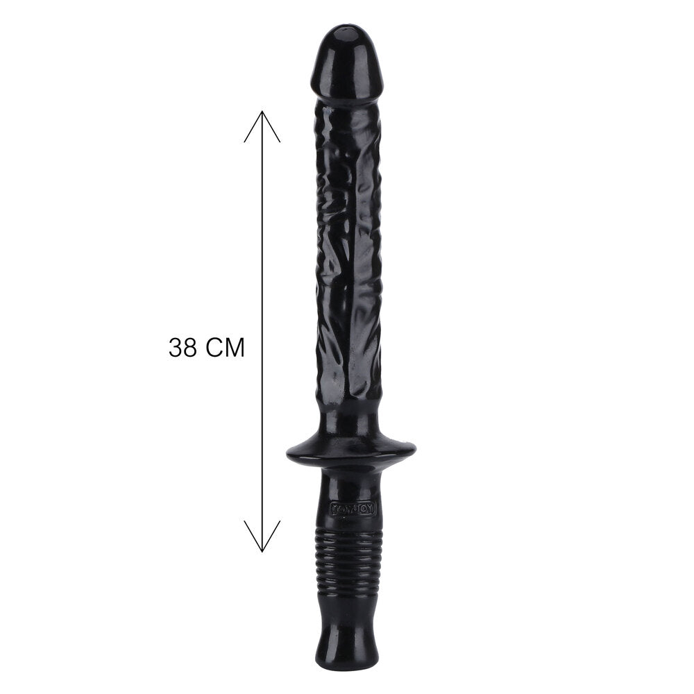 Black, realistic penis dildo, 14.5 inches long, from toy joy sex toys.