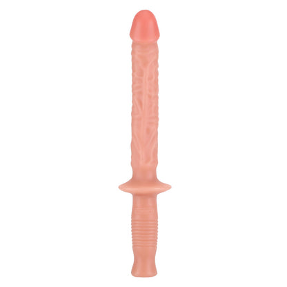 Flesh pink, 14.5-inch penis vibrator from ToyJoy with textured shaft for enhanced pleasure.