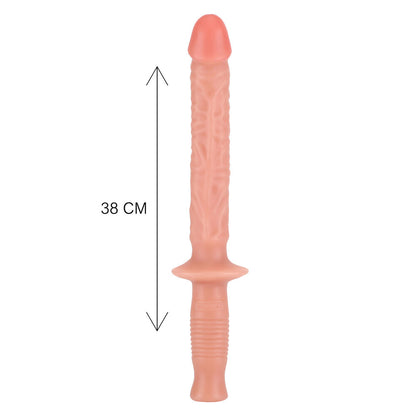 Flesh pink, 14.5 inch penis vibrator from toy joy, realistic skin texture.