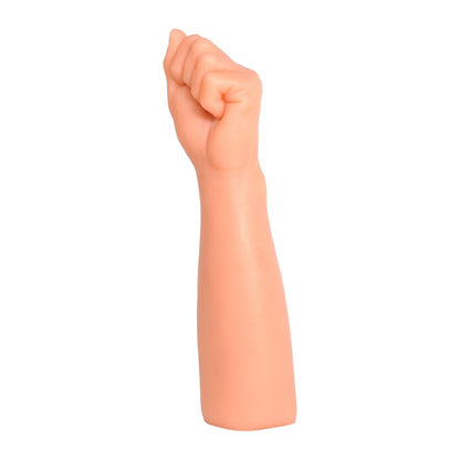 Realistic skin-tone dildo with a clenched fist design, made from a flexible material.