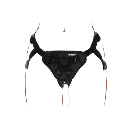 Toy Joy Sex Toys get real strap on harness, black material with adjustable straps.