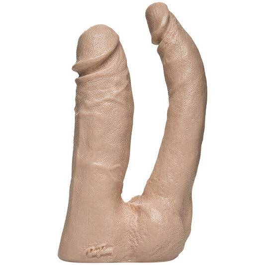 Doc Johnson VacULock natural-toned double dildo attachment, realistic texture, for adventurous pleasure.