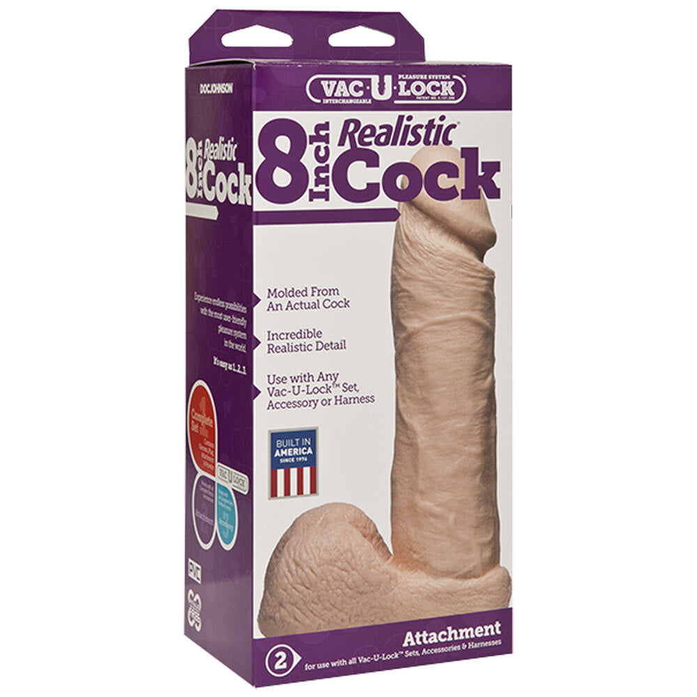 Doc Johnson VacULock flesh pink realistic penis dildo attachment, eight inches long