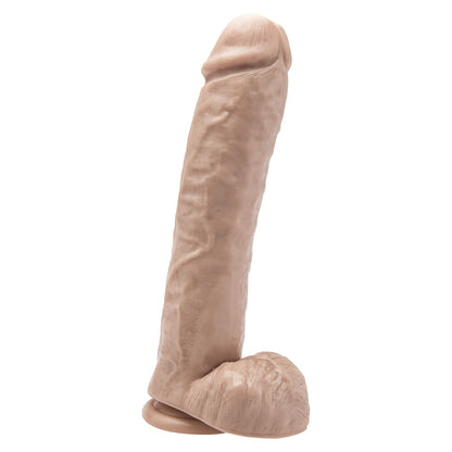 Flesh pink, eleven-inch 'get real' dong with testicles from toy joy sex toys.