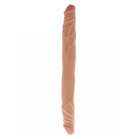 Flesh-toned, 14-inch double dildo from Toy Joy Sex Toys; realistic texture and flexible design.