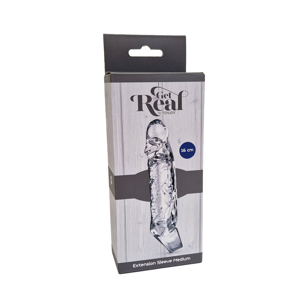 Realistic flesh-toned penis extension sleeve, medium size, for enhanced pleasure and confidence.