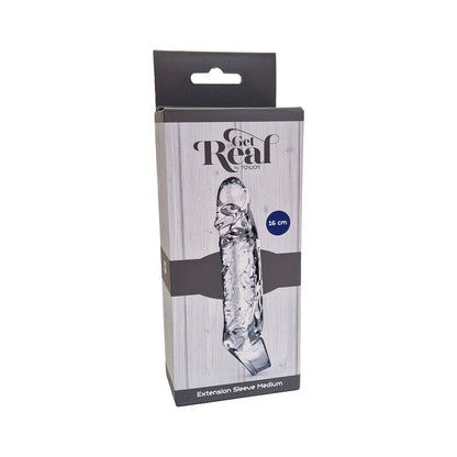 Realistic flesh-toned penis extension sleeve, medium size, for enhanced pleasure and confidence.