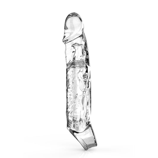 Large flesh-toned penis extension sleeve from Toy Joy Sex Toys for added length.