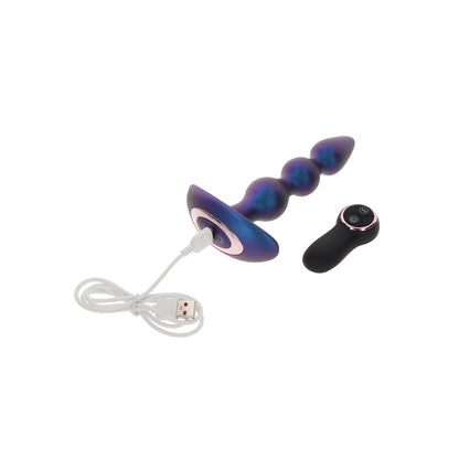 Vibrating black buttplug from toy joy sex toys with a glossy, bulbous design.