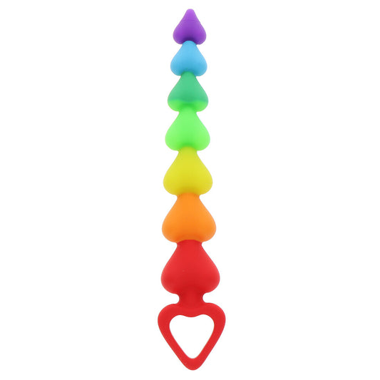 ToyJoy rainbow coloured heart-shaped anal beads for pleasurable exploration, a vibrant and playful design.