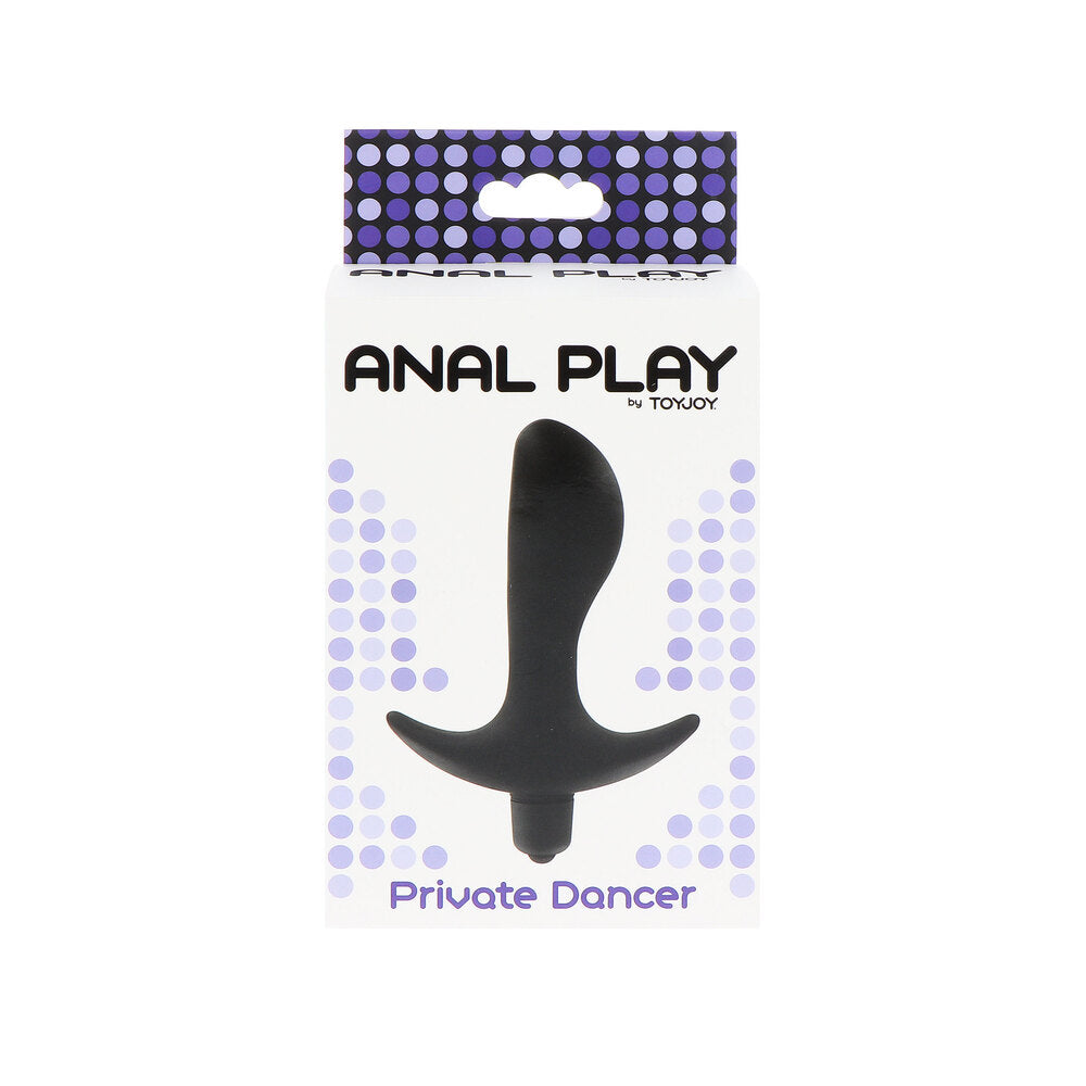 Black vibrating butt plug for anal play, part of the private dancer collection.
