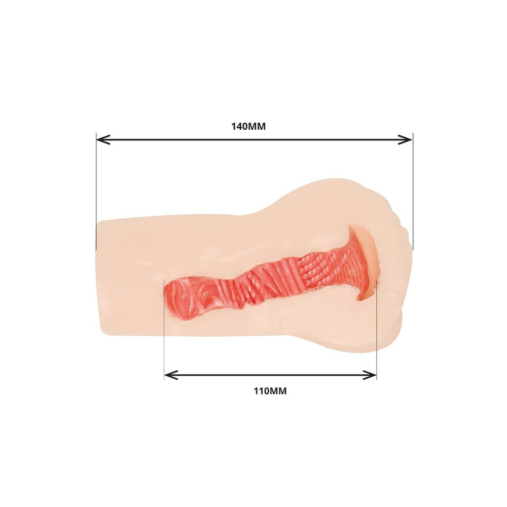 The tamashii intern masturbator, a reusable onahole in flesh-tone with internal texture for realistic pleasure.