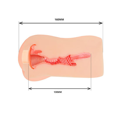 A lifelike female torso masturbator, peach-coloured with a smooth, realistic texture, for adult use.