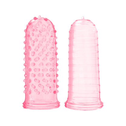 A small, pink, finger-mounted clitoral vibrator from toy joy sex toys for thrilling pleasure.