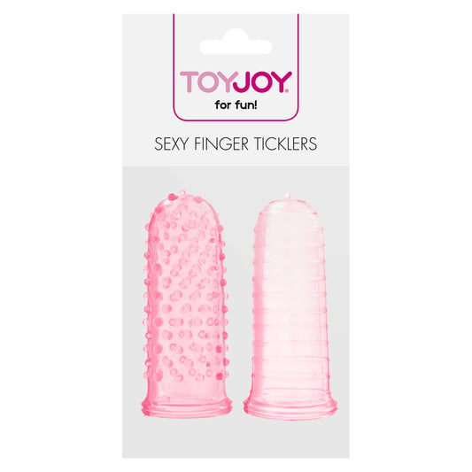 Close-up of pink toyjoy finger ticklers clitoral vibrator; a fun adult pleasure toy.