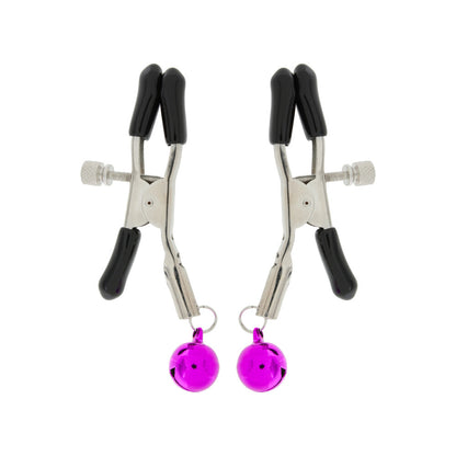 Adjustable nipple clamps in silver metal, a naughty toy for teasing fun.