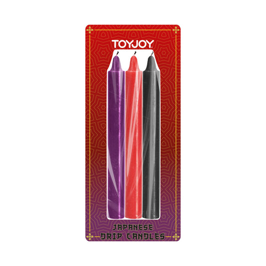 A set of colourful japanese drip candles for bath and massage play, from ToyJoy.