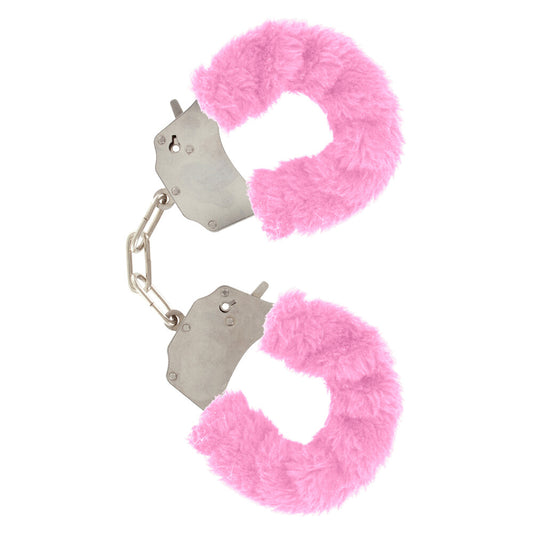 Pink furry wrist cuffs from toyjoy for a playful bit of fun restraint.