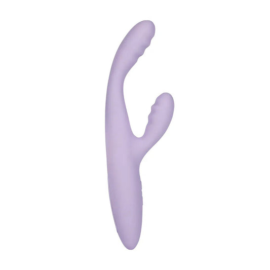 Slim rabbit vibrator in a dusky pink hue, designed for g-spot stimulation with app control.