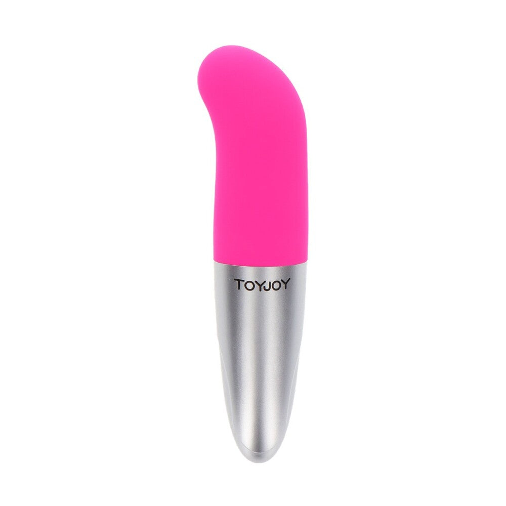 Violet mini vibrator, a funky g spot sex toy from toy joy, close-up.
