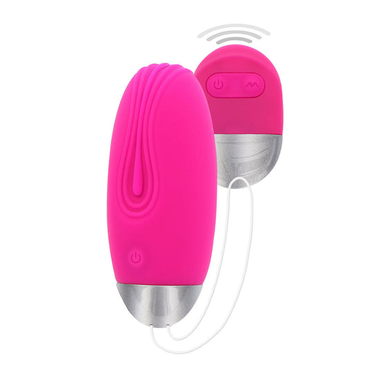 California Exotic Funky Remote Egg in pink: a ribbed, textured vibe for solo play.