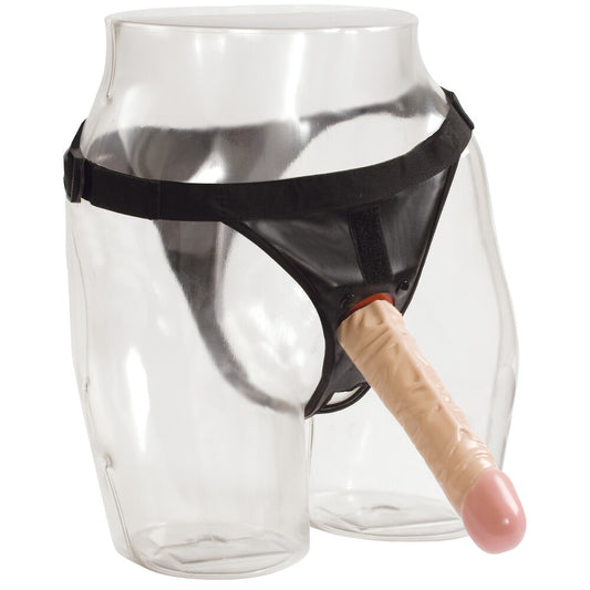 Doc Johnson VacULock 8 inch classic dong with ultra harness, realistic flesh-toned silicone strap-on dildo.