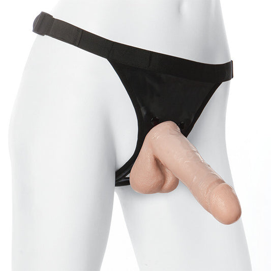 Doc Johnson vac-u-lock 7 inch realistic cock with ultra harness, flesh coloured, for strap-on use.