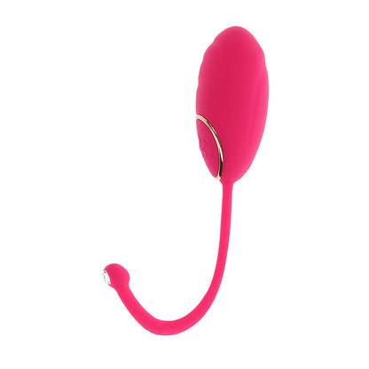 A shiny, purple, remote control vibrating egg for intimate pleasure, photographed on white.