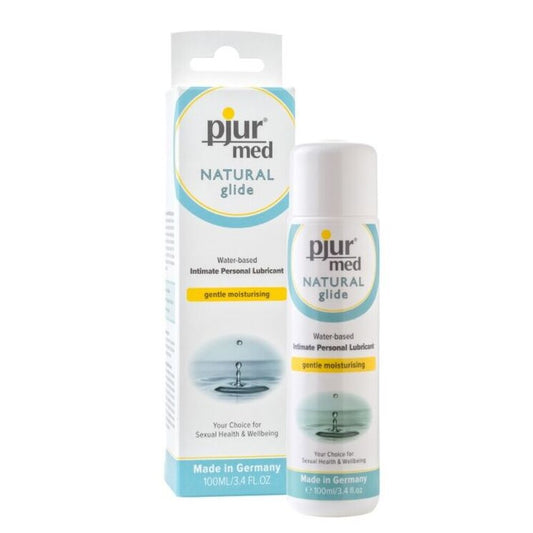 Pjur Med Natural Glide water-based lubricant in a clear plastic bottle, 100ml size.