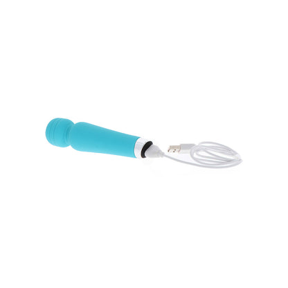 Close-up of a small, lilac-coloured ToyJoy wand massager with smooth, rounded edges.