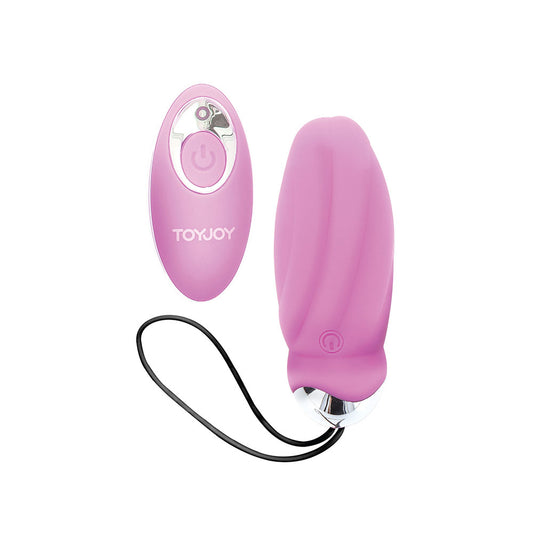 Close-up of a smooth, egg-shaped purple vibrator from toy joy sex toys.
