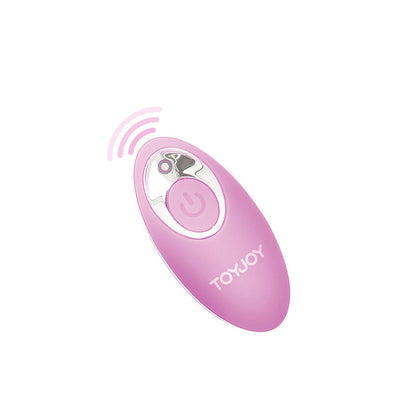Close-up of a smooth, pale pink ToyJoy vibrating egg sex toy, ready for pleasure.