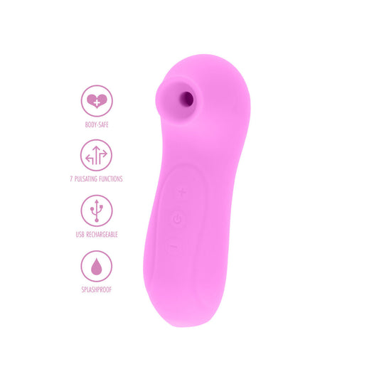 Close-up of a vibrant red clitoral stimulator with a smooth, ergonomic design for pleasure.