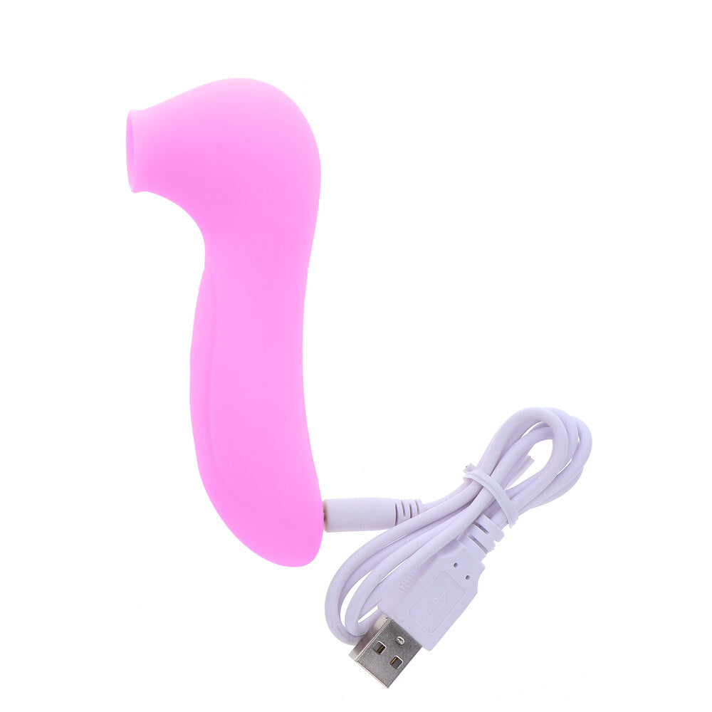 Close-up on a shiny, rose gold clitoral stimulator, part of ToyJoy's 'Too Hot To Handle' range.