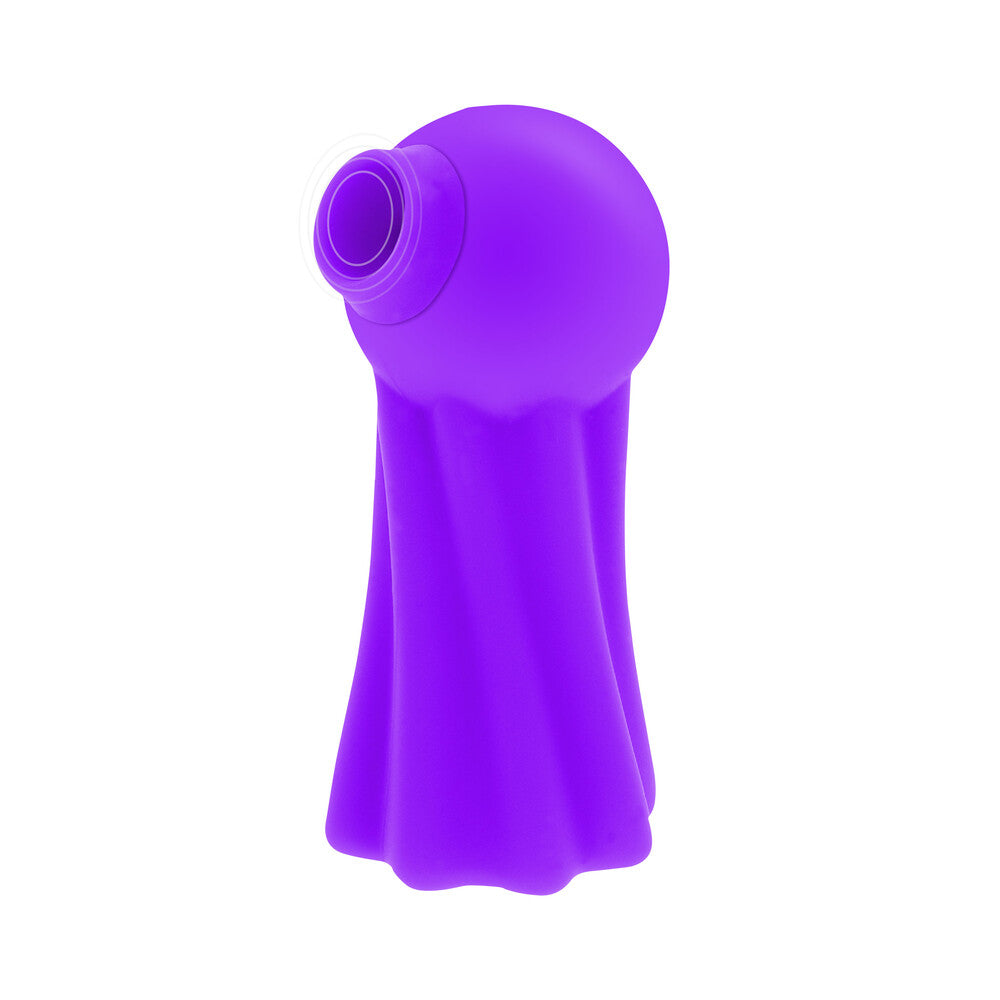 Close-up of the ToyJoy Happiness Dance stimulator, a purple vibrator for clitoral stimulation.