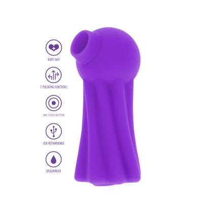 Close-up of a sleek, purple clitoral stimulator, ready to dance the night away.