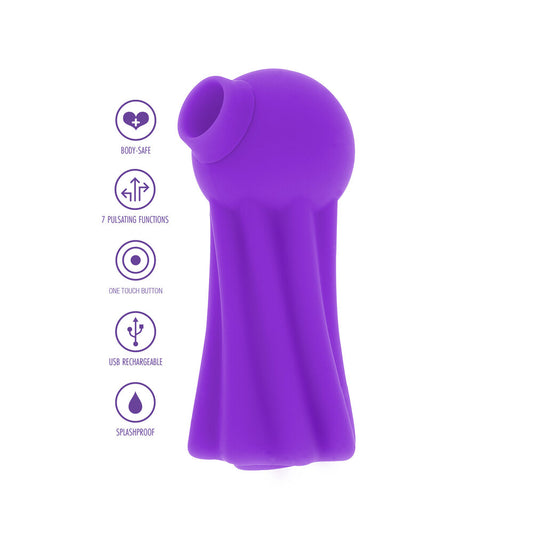 Close-up of a sleek, purple clitoral stimulator, ready to dance the night away.