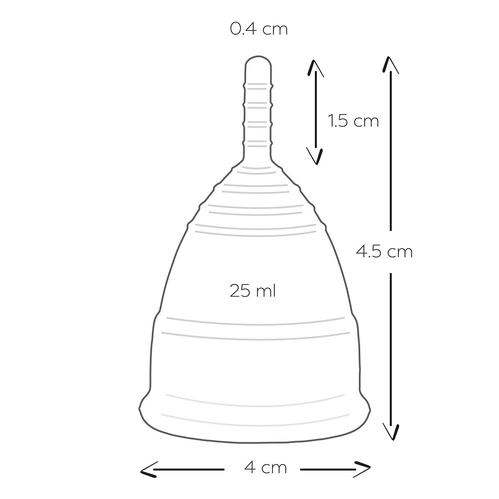 Two small, vibrant menstrual cups from Mae B for comfortable intimate health.