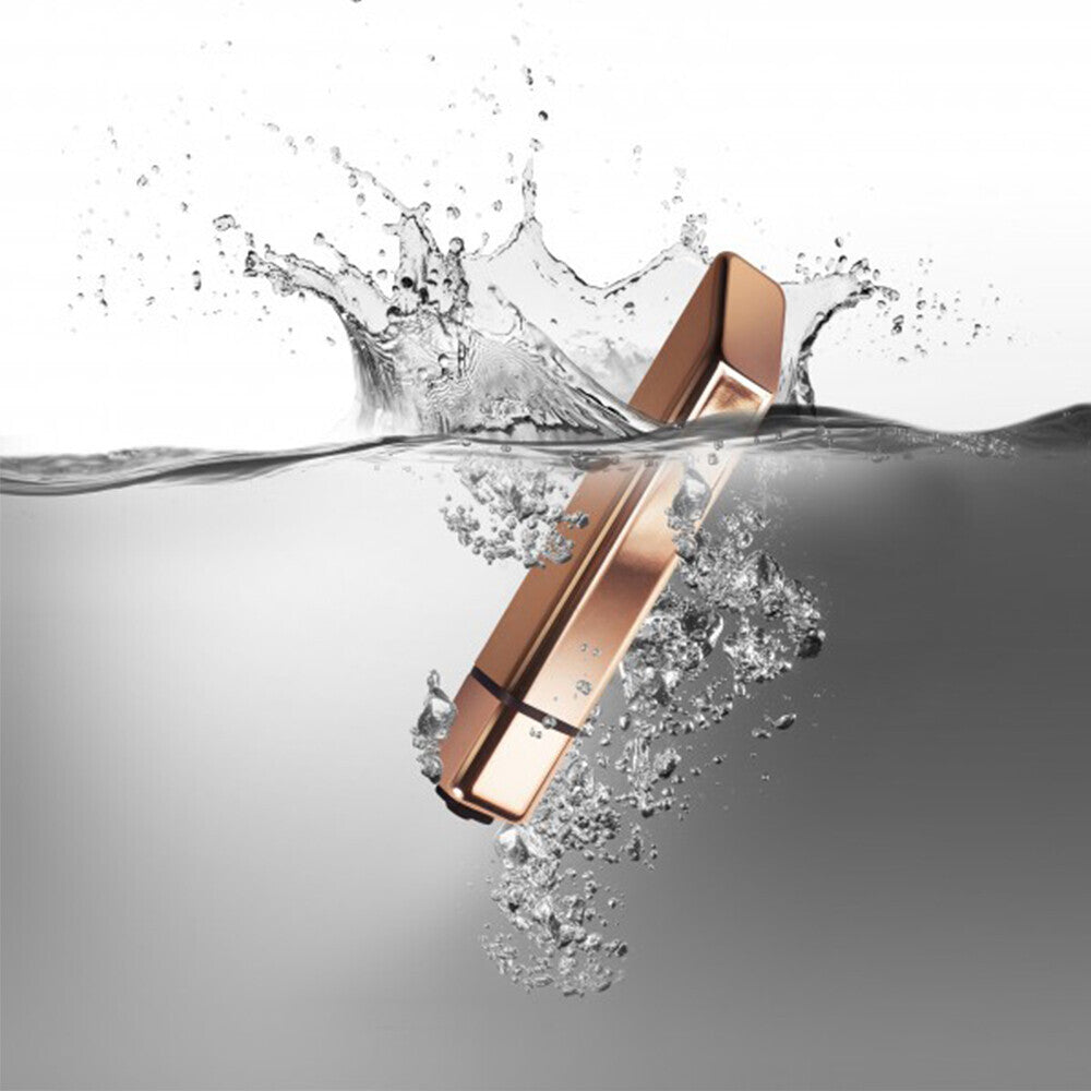 Rose gold Rocks Off vibe made from bamboo, a stylish and discreet mini vibrator.