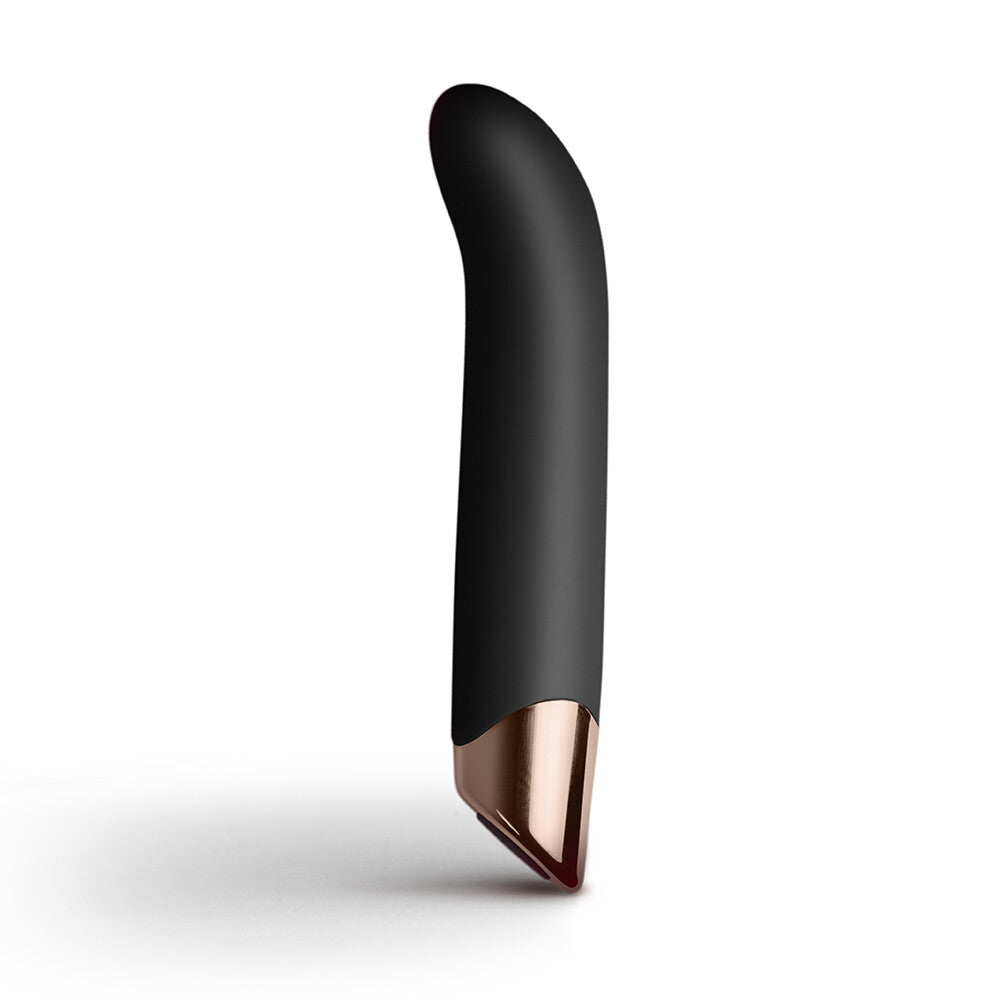 Black rocks off chaiamo g-spot vibrator with a smooth, curved design for targeted pleasure.